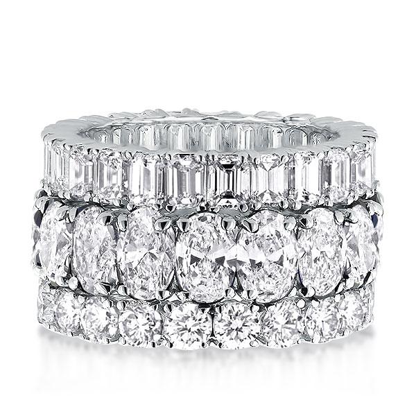 

Triple Row Oval & Round & Emerald Cut Unique Wedding Band, White