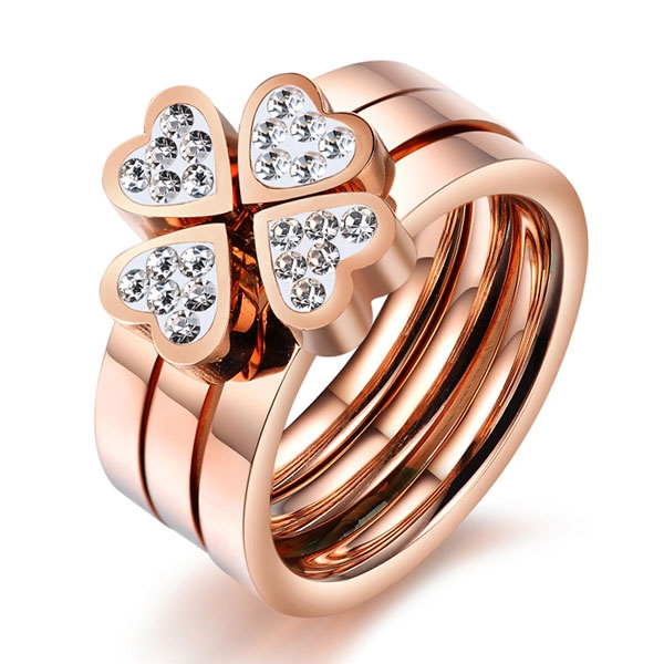 

Italo Rose Gold Clover White Sahhpire 3PC Wedding Set
