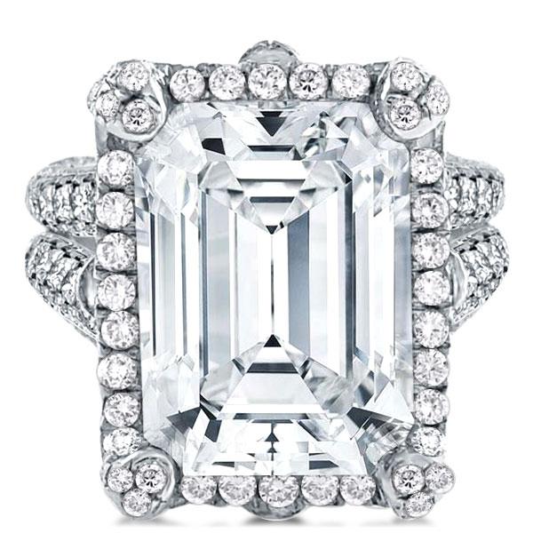 

Halo Split Shank Emerald Cut Engagement Ring, White