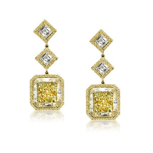 

Gold Halo Cushion & Asscher Cut Drop Earrings, White