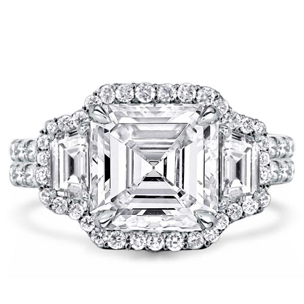 

Halo Harmony Split Three Stone Asscher Cut Engagement Ring, White