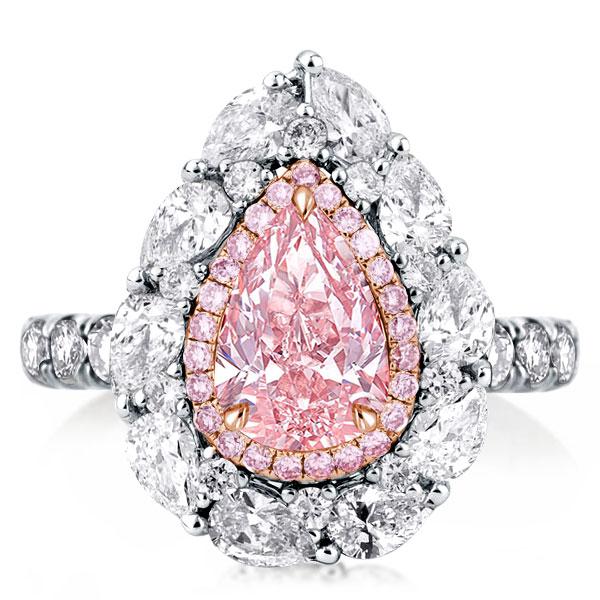 

Pink Double Halo Two Tone U-Pave Pear Cut Engagement Ring, White