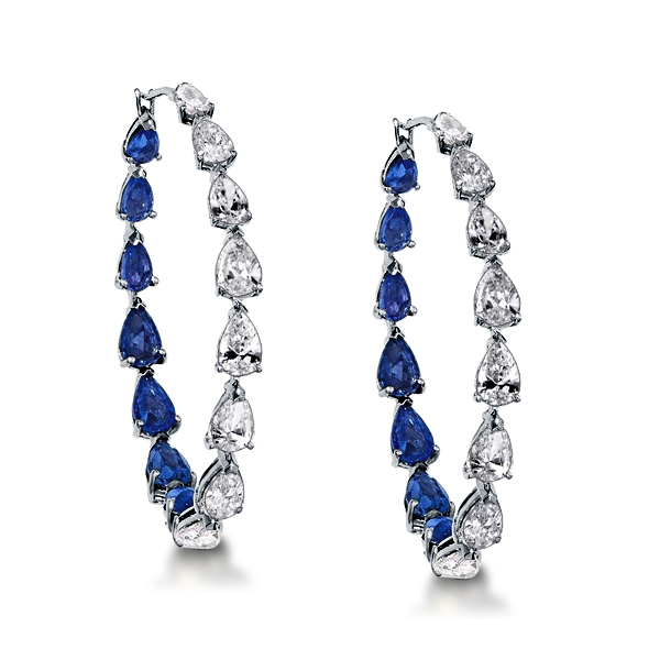 

Pear Cut Blue Hoop Earrings, White