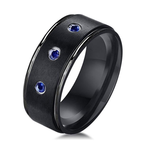 

Three Blue Stone Simple Stainless Steel Men's Wedding Band, White