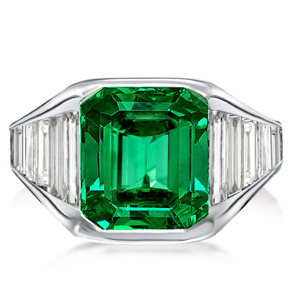 

Emerald & Baguette Emerald Engagement Ring, White