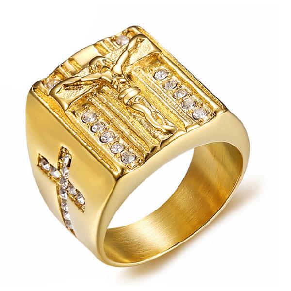 

Golden Jesus Stainless Steel Design Men's Wedding Band, White