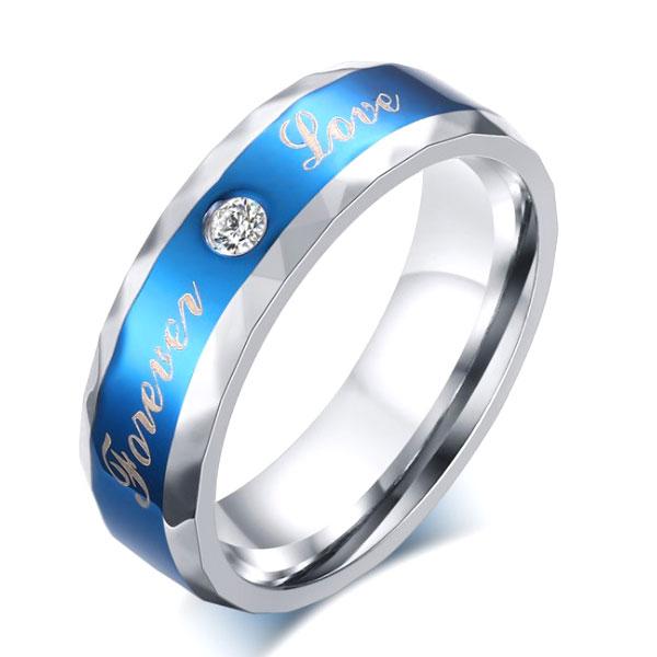 

Solitaire Stainless Steel Men's Blue Wedding Band, White