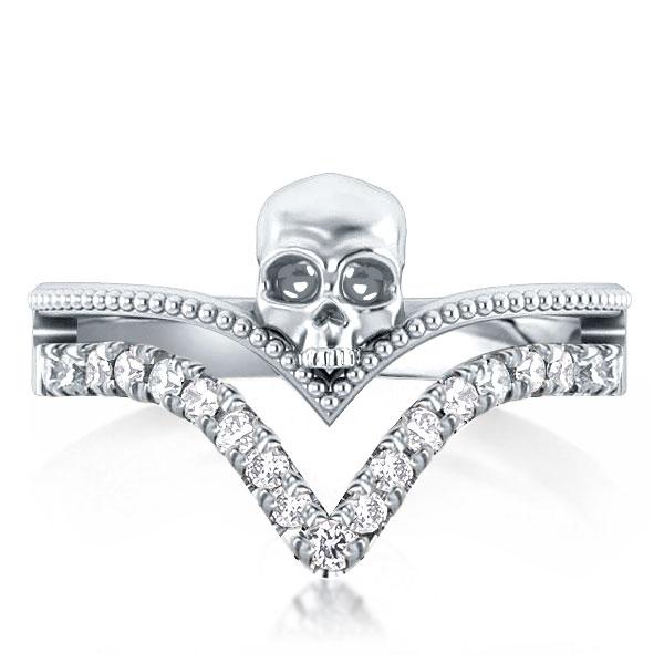 

Milgrain Skull Design Split Shank U-Pave Round Engagement Ring, White