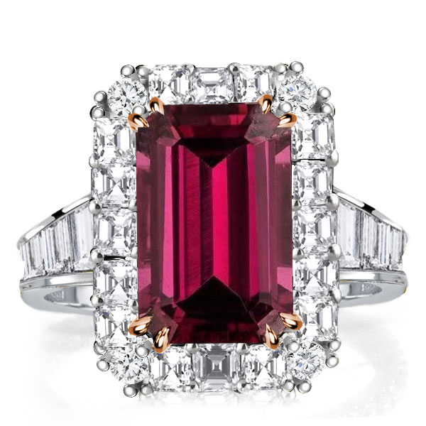 

Italo Ruby Ring Halo Two Tone Emerald Cut Engagement Ring, White