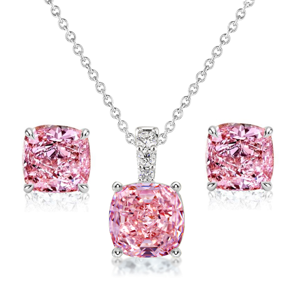 

Italo Pink Sapphire Cushion Cut Necklace & Stud Earrings Set, White