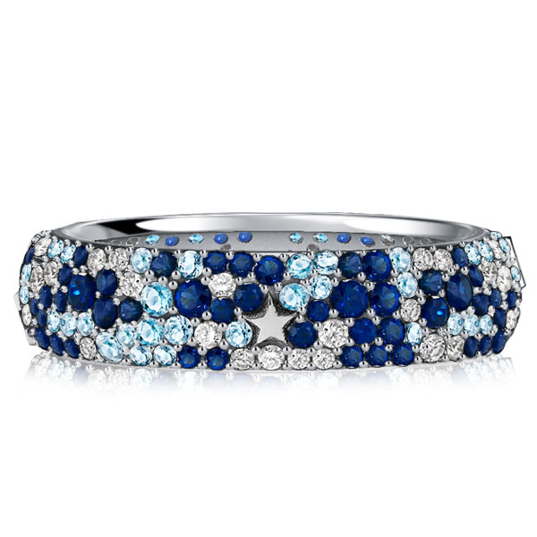 

Italo Micro Pave Aquamarine Blue Sapphire Multi Row Band, White