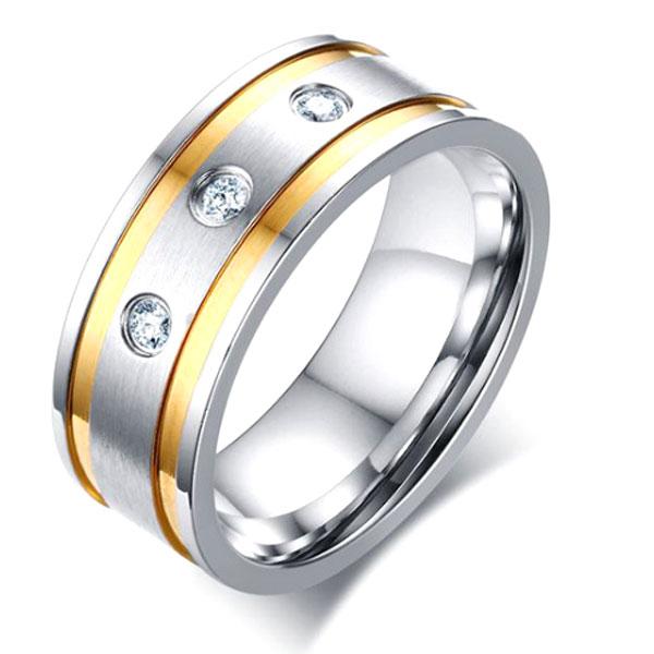 

Three Stone Concave-convex Men's Stainless Steel Wedding Band, White