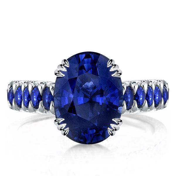 Eternity Triple Prong Created Oval Cut Sapphire Engagement Ring, White