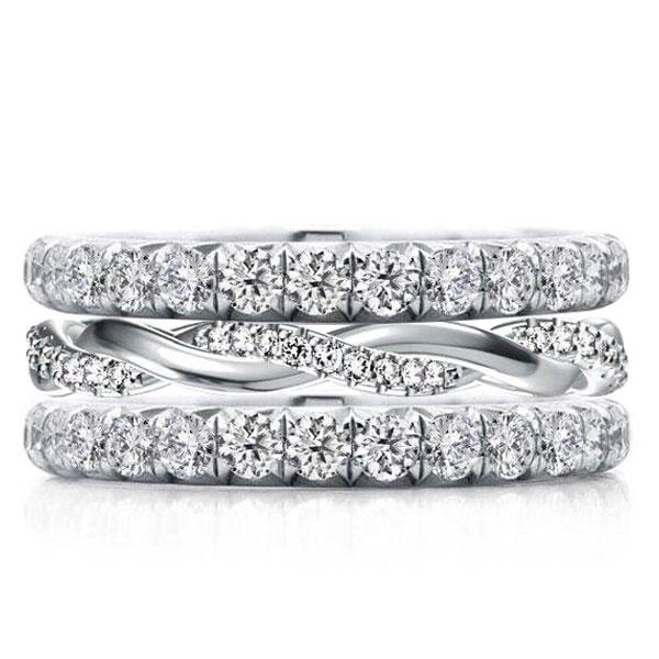 

Eternity Triple Row Twist Design Round Cut Stackable Band Set, White