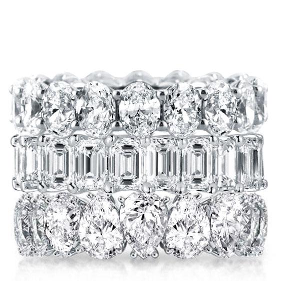 

Triple Row Oval & Emerald & Pear Stackable Band Set, White