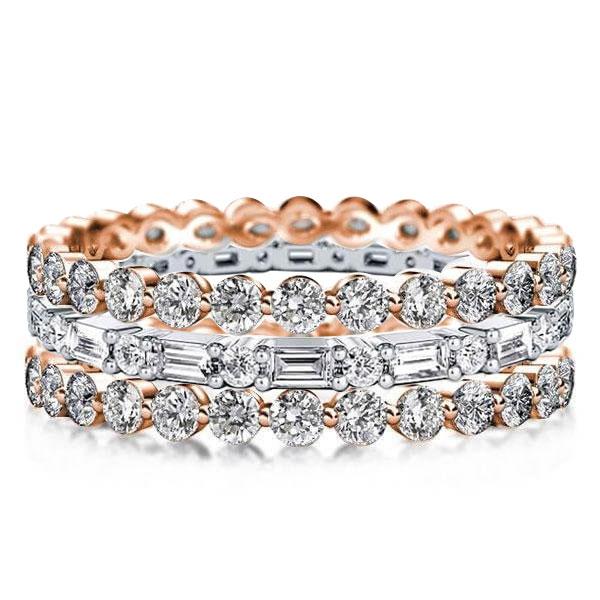 

Eternity Triple Row Two Tone Rose Gold Stackable Band Set, White