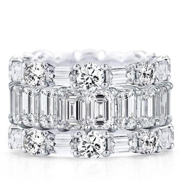 

Eternity Triple Row Round & Emerald Cut Stackable Band Set, White