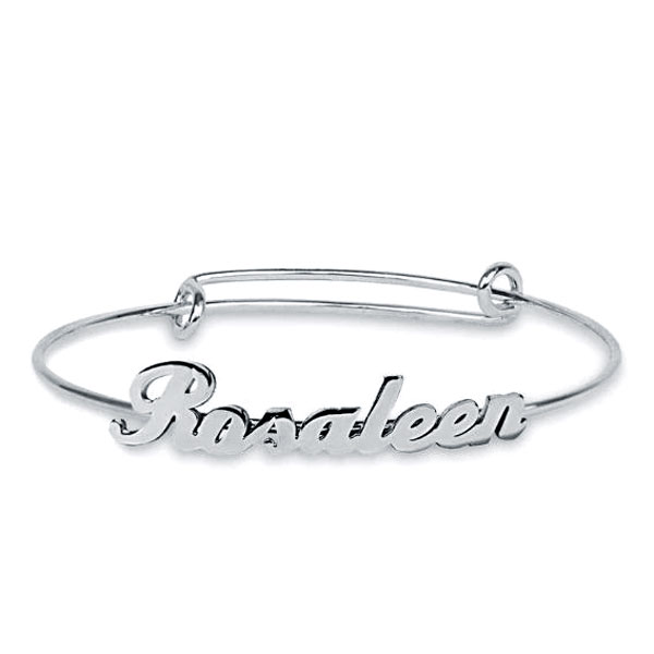 

Personalized Name Bangle Bracelet In Silver, White