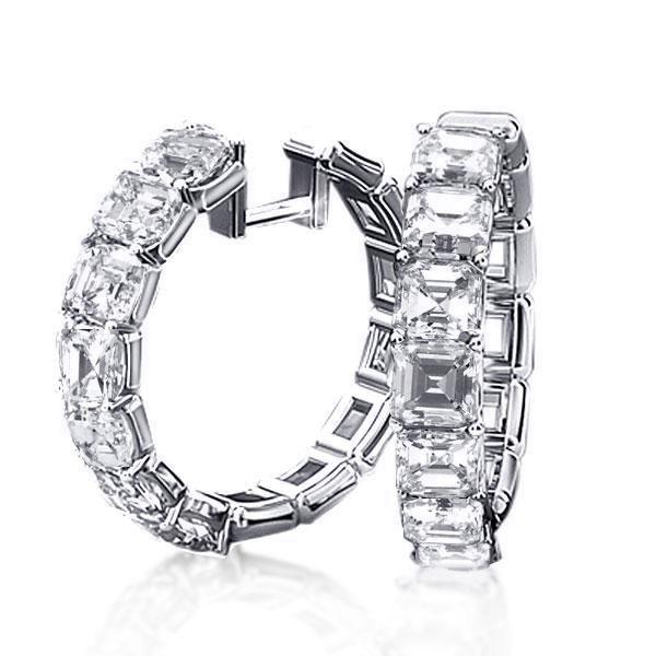 

Womens Asscher Cut Hoop Earrings, White