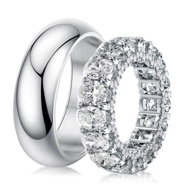 

Classic Eternity Double Prong Oval Cut Couple Rings, White