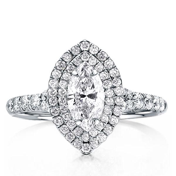 

Classic Double Halo Marquise & Round Engagement Ring, White