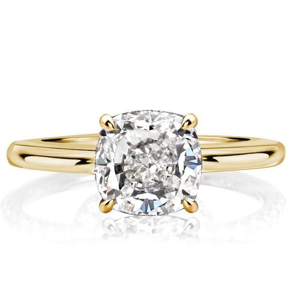 

Classic Golden Solitaire Cushion Cut Engagement Ring, White