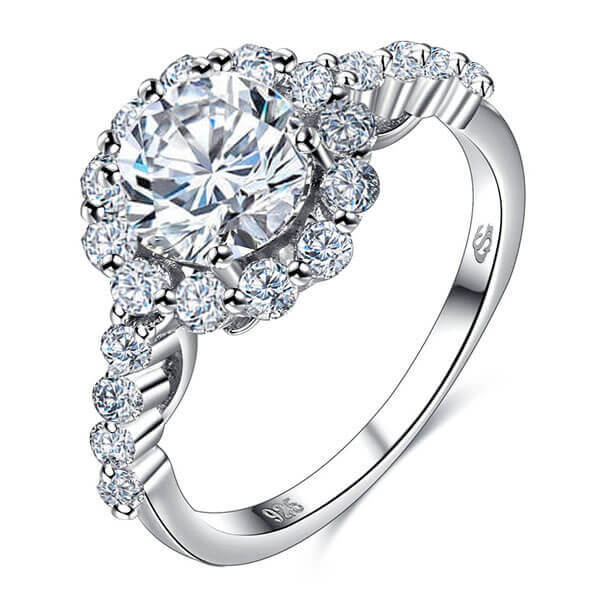

Lace Halo Sunflower Design Engagement Ring, White