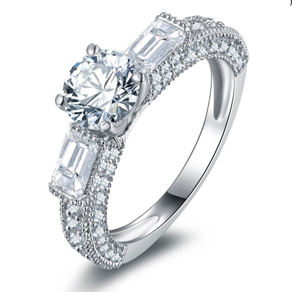 

Milgrain Three Stone Engagement Ring, White