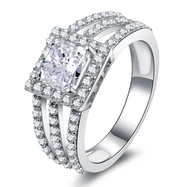 

Italo Halo Three Row Created White Sapphire Engagement Ring