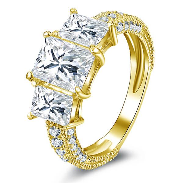 

Italo Vintage Engagement Ring Affordable 3 Stone Engagement Ring, White