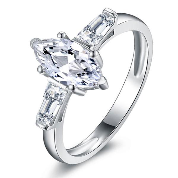 

Three Stone Solitaire Marquise Engagement Ring, White