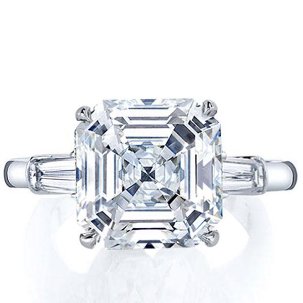 

Italo Three Stone Asscher Created White Sapphire Engagement Ring