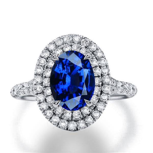 

Italo Double Halo Oval Blue Sapphire Engagement Ring, White