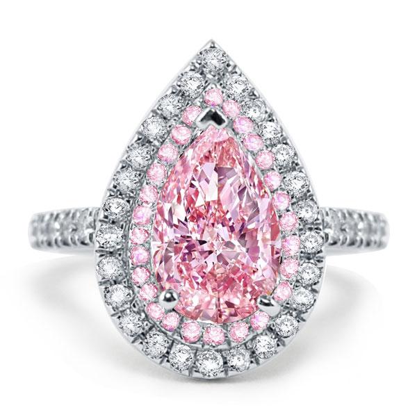 

Italo Double Halo Pear Created Pink Sapphire Engagement Ring, White