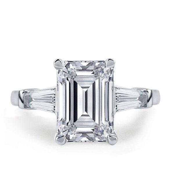 

Italo Three Stone Emerald Created White Sapphire Engagement Ring