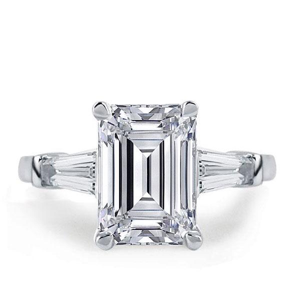 

Italo Emerald Cut Engagement Ring 3 Stone Ring Affordable, White