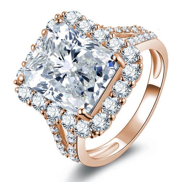 Rose Gold Halo Split Shank Engagement Ring, White