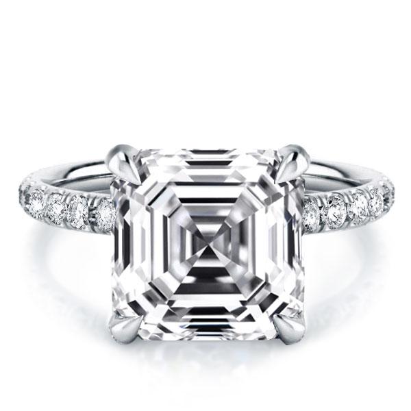 

Italo Asscher Cut Engagement Ring Affordable With Hidden Halo, White