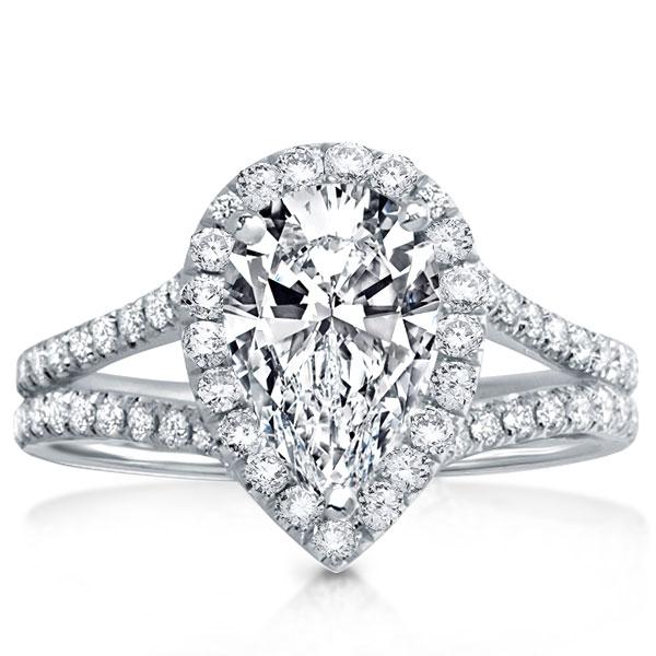 

Split Shank Halo Pear Engagement Ring, White