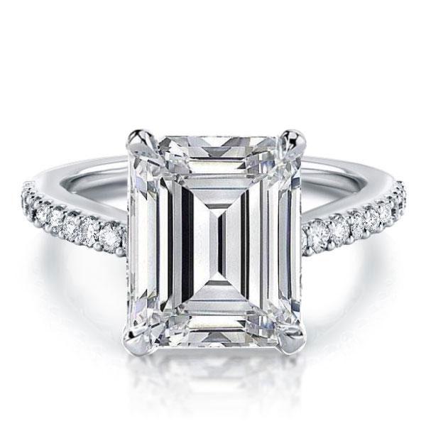 

Italo Emerald Cut Engagement Ring Silver Ring Affordable, White