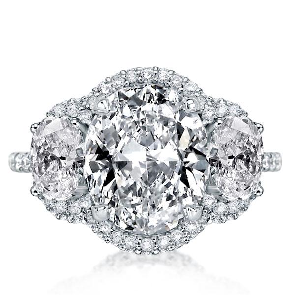 

Halo Oval Three Stone Engagement Ring, White