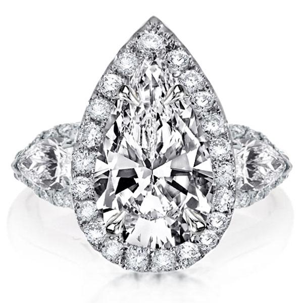 

Pear Halo Three Stone Engagement Ring, White