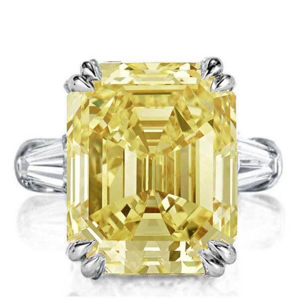 

Three Stone Emerald Cut Yellow Topaz Engagement Ring, White