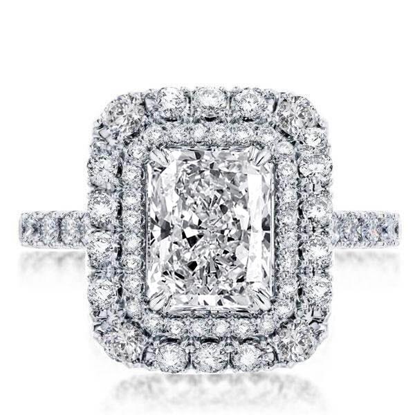 

Double Halo Radiant Engagement Ring, White