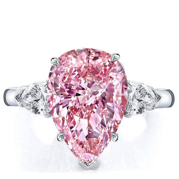 

Italo Three Stone Pear Created Pink Sapphire Engagement Ring, White