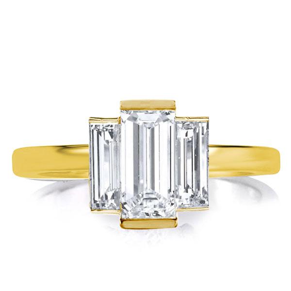 

Golden Three Stone Emerald Engagement Ring, White