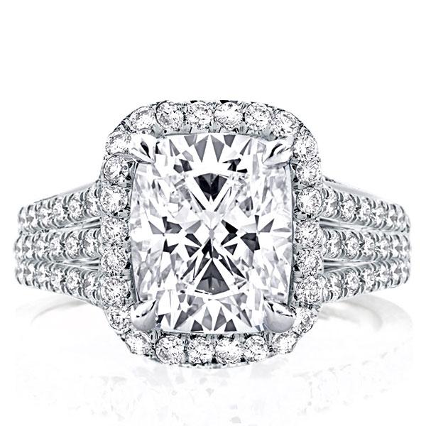 

Three Row Split Shank Halo Cushion Engagement Ring(4.75 CT. TW.), White