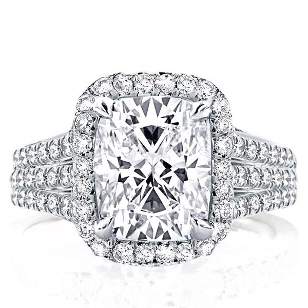 

Three Row Split Shank Halo Cushion Engagement Ring(4.75 CT. TW.), White