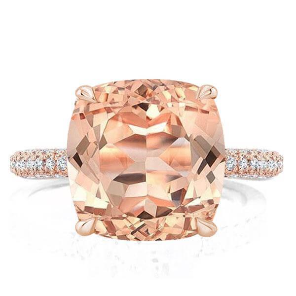 

Rose Gold Double Hidden Halo Cushion Champagne Engagement Ring, White