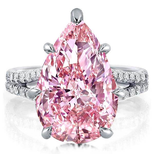 

Split Pear Created Pink Sapphire Engagement Ring, White